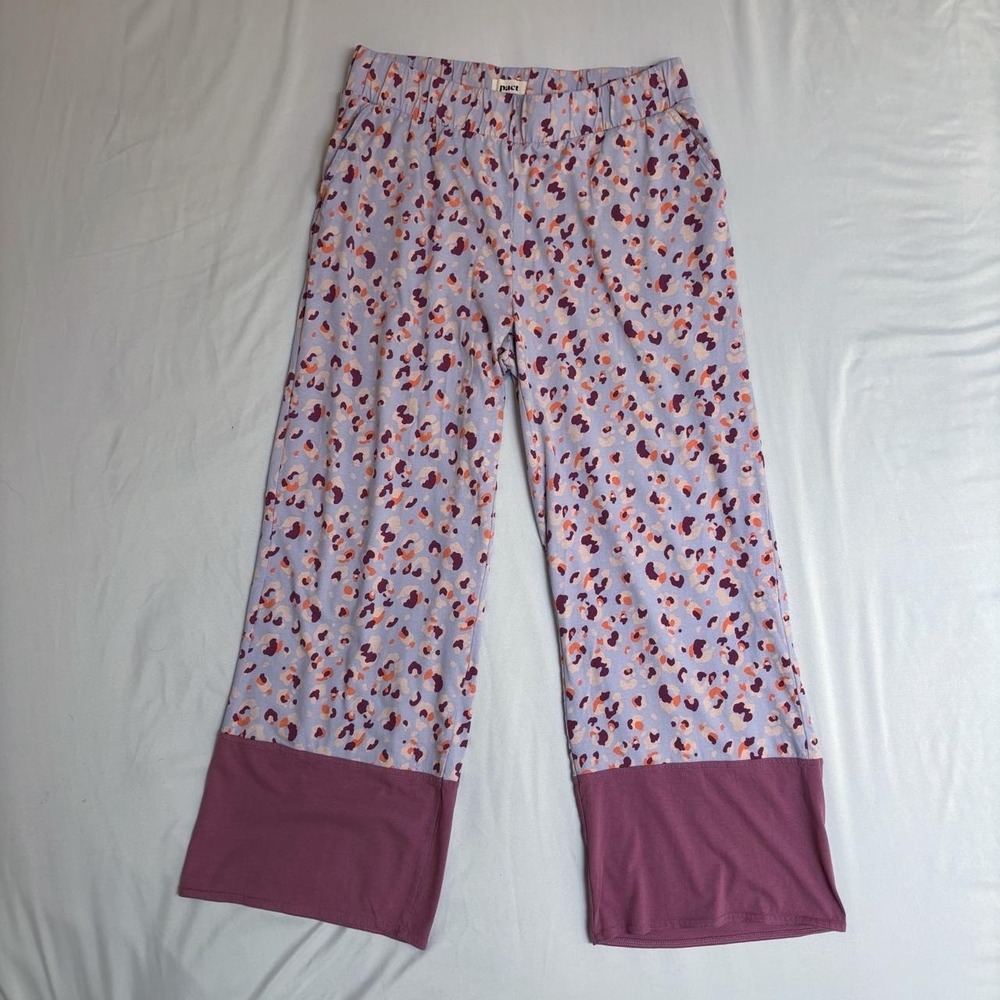 Pact Purple Leopard Print Pajama Lounge Pants Organic Cotton Large Pink Cheetah